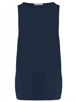 Allude - Navy Blue Solid Round Neck Top (XS)