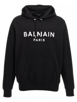 BALMAIN - Black Logo Print Hoodie