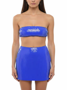 David Koma - Blue Embellished Strapless Top (M)