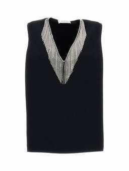Sportmax - Black Embellished V Neck Top