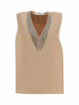 Sportmax - Beige Embellished V Neck Top