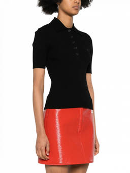 Courreges - Black Logo-Patch Knitted Polo Top
