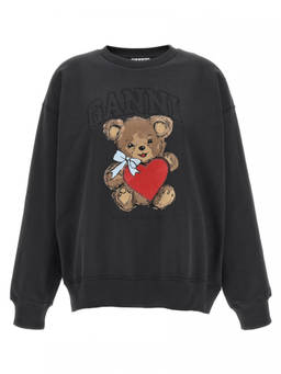 Ganni - Black Crewneck Printed Sweatshirt