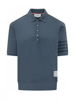 Thom Browne - Blue Stripes Shirt Collar Polo T-Shirt