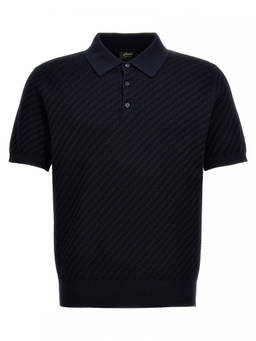 Brioni - Blue Woven Knit Polo T-Shirt
