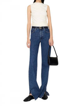 ANINE BING - White Solid Round Neck Top