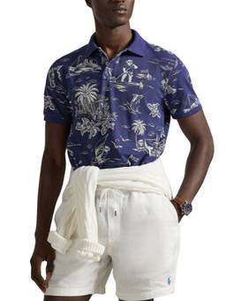 POLO RALPH LAUREN - RALPH LAUREN Blue Printed Shirt Collar Sweatshirt