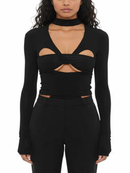 Ambush - Black Solid Halter Neck Top