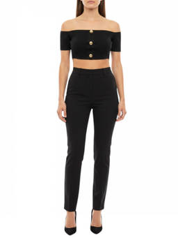 Elisabetta Franchi - Black Solid Off Shoulder Top
