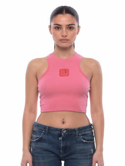 BALMAIN - Pink Logo Crew Neck Top (XS)
