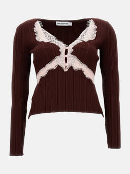 self-portrait - Brown Lace Knit Top