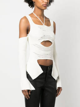 Andreadamo - White Off White Knit Ribbed Top (L)