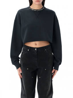 Golden Goose - Golden Genuine Leather Black Organic Cropped Sweatshirt