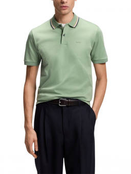 Boss - Green Solid Print Cotton Polo T-Shirt