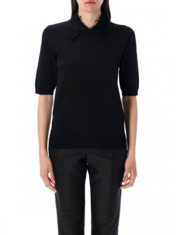 Fabiana Filippi - Black Fringed Polo T-Shirt (2XL)