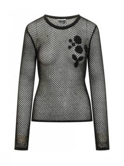 Ganni - Black Embellished Crew Neck Top