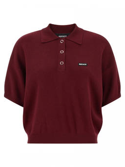 Rotate Birger Christensen - Maroon Slinky Knit Polo T-Shirt