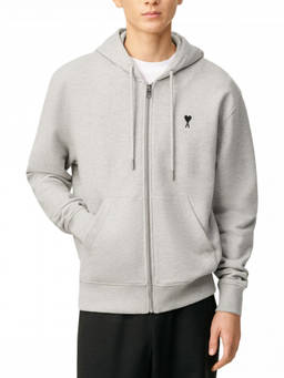 AMI Paris - Grey Printed Logo Zip Hoodie