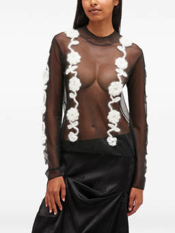Ganni - Black Crochet-Flower Top