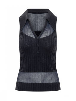 Pinko - Blue Knitted Shirt Collar Top