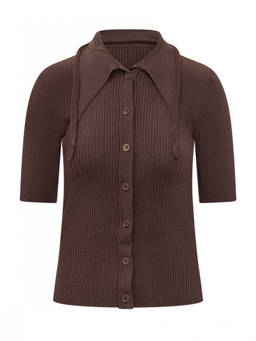 Pinko - Brown Solid Shirt Collar Polo T-Shirt