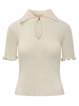 Pinko - White Knitted Shirt Collar Top (L)