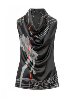 Ferragamo - Black Printed Cowl Neck Top