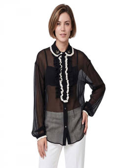 Dsquared2 - Black Embellished Shirt Collar Top