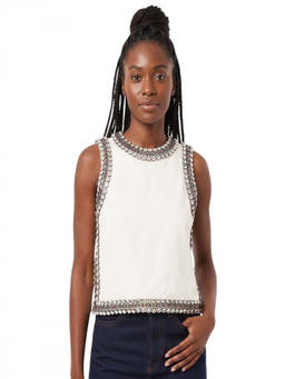 Gucci - White Embellished Round Neck Top (M)