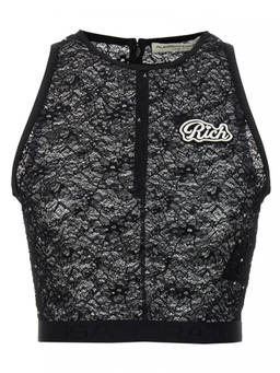 Alessandra Rich - Black Rhinestone Lace Top (XS)