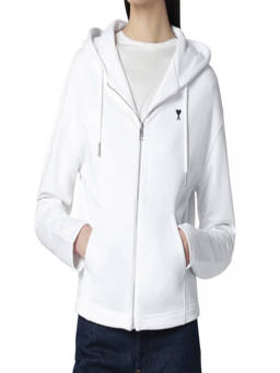 AMI Paris - White Logo Hood Sweatshirt (XS)
