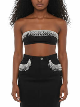 Rotate Birger Christensen - Black Embellished Strapless Top (XS)