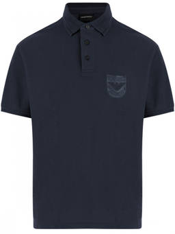 EMPORIO ARMANI - Navy Blue Shirt Collar Polo T-Shirt