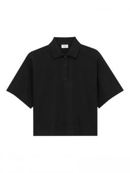Saint Laurent - Black Oversized Embroidered Polo T-Shirt