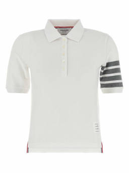 Thom Browne - White Short Sleeve Striped Polo T-Shirt