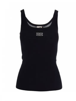 Elisabetta Franchi - Black Solid Scoop Neck Top