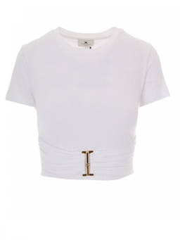Elisabetta Franchi - White Logo Crew Neck Top