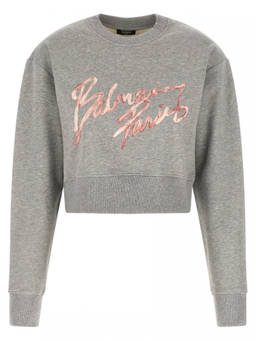 BALMAIN - Grey Round Neck Logo Sweatshirt