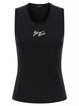 BALMAIN - Black Balmain Paris Print Top (S)