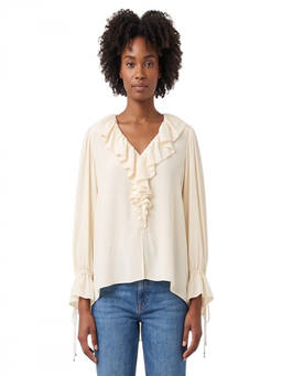 Chloe - Off White Solid V Neck Top