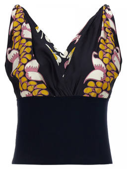 TORY BURCH - Black Printed Silk Top (M)