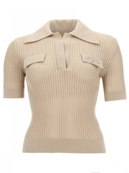 Patou - Beige Embroidered Shirt Collar Polo T-Shirts (L)