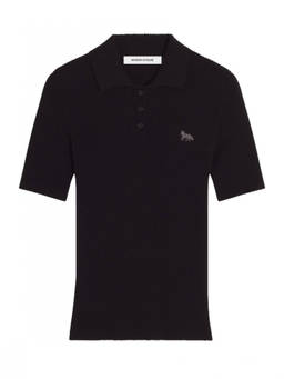 Maison Kitsune - Black Solid Shirt Collar Polo T-Shirt (L)