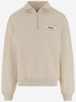 JACQUEMUS - Beige Logo Polo Collar Sweatshirt