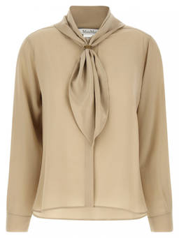 Max Mara - Beige Solid Mock Collar Top