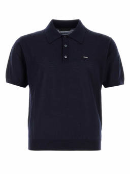 PRADA - Navy Blue Logo Print Polo T-Shirt