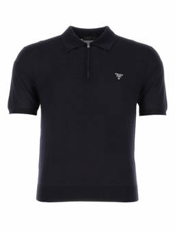 PRADA - Midnight Blue Logo Zip Polo T-Shirt (S)