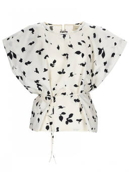 Alysi - White Printed Round Neck Top