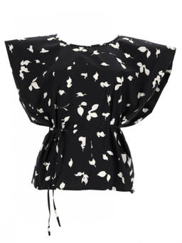 Alysi - Black Abstract Round Neck Top (L)