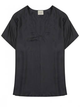 Alysi - Black Solid V Neck Top (M)